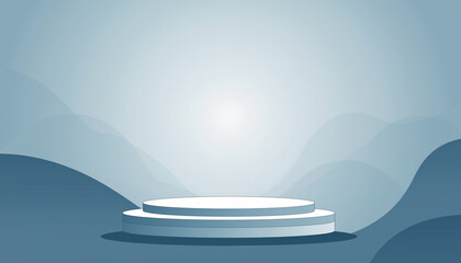 Minimalist Blue Product Display Podium on Abstract Landscape Background