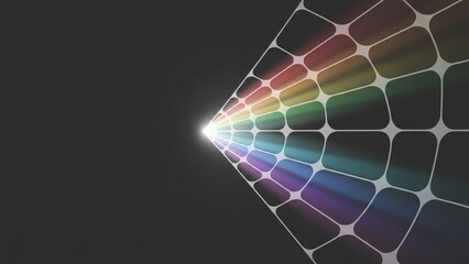 A prism dispersing light into a vibrant spectrum of colors against a dark background.