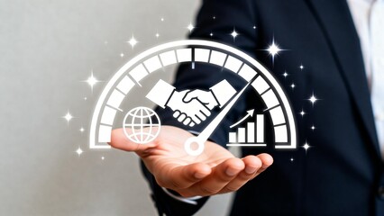 Businessman holding digital business icons