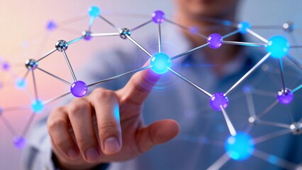 Hand interacting with digital network