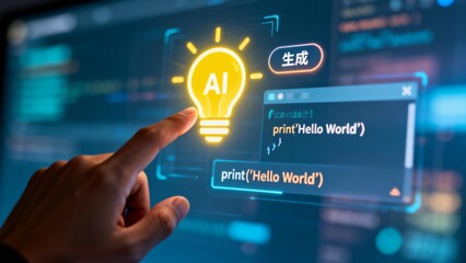 Hand interacting with AI interface