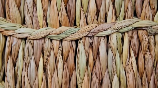 Close-up video showcasing the intricate textures of woven straw and natural rope details