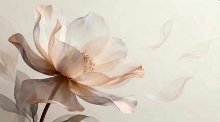A delicate translucent beige floral illustration: a fantastic and chic background material, a single flower, a texture