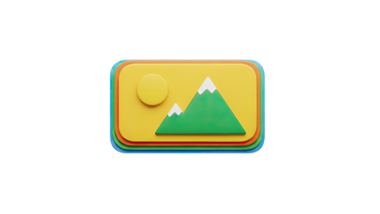 Abstract 3D Icon: Layered Mountains and Sun