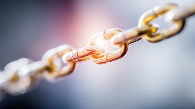 Interconnected Golden Link: A macro shot highlights the gleaming links of a golden chain, each perfectly connected, symbolizing unity, strength, and an unbreakable bond.
