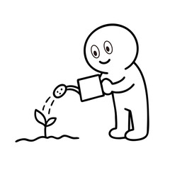種を植え、水やりをする棒人間
