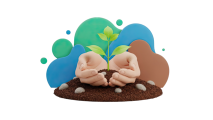 Hands Holding a Sprout with Abstract Shapes