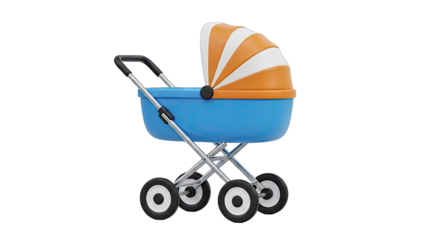 Blue and Orange Striped Baby Stroller