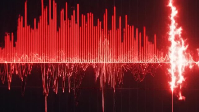 Digital audio waveform analysis pattern showing vibrant red sound data