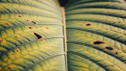 Closeup of a damaged green leaf.