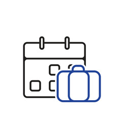 Vacation icon. Travel. Backpack with calendar on the back. Long holiday, beach, mountain. Outline design style.