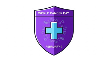 Obraz premium Purple shield with blue cross symbolizing World Cancer Day on February 4