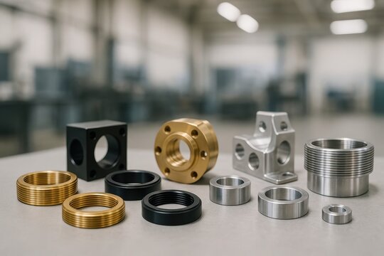 Industrial Components Array: A meticulously arranged assortment of precision-engineered industrial components, showcasing the intricacies of manufacturing and design.