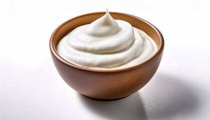 Plain Yogurt In Bowl Creamy Texture On White Background Ideal For Healthy Eating Culinary Presentations