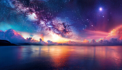 Vibrant Cosmic Clouds Illuminated By Distant Stars Create An Enchanting Galaxy Landscape