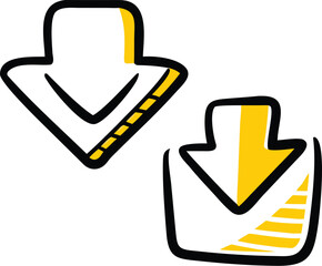 Stylish hand drawn yellow download arrows for modern web applications