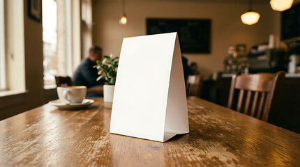 Fototapeta premium Blank Menu Card on Wooden Table in Cafe.