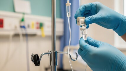 Medical Professional Preparing IV Drip in Hospital Setting