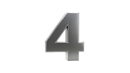 3D Silver 3D Number Four on transparent background