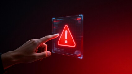 Hand touching digital warning sign