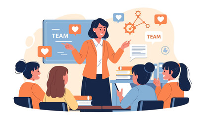 Teacher leading a team building session with students.