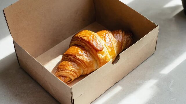 fresh croissant in a paper cardboard box close up view.ai 