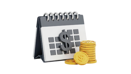 Calendar with Dollar Sign and Stack of Coins