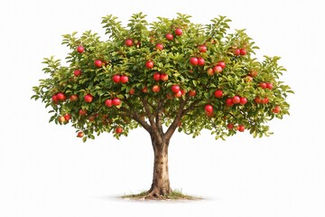 Obraz premium Fresh Apple Tree with Ripe Apples Isolated on White Background 
