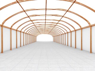 Modern architectural structure perspective with arched ceiling and open entrance