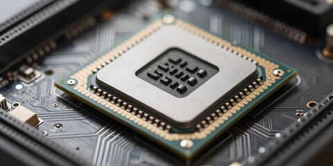 Close up of a modern central processing unit on a motherboard