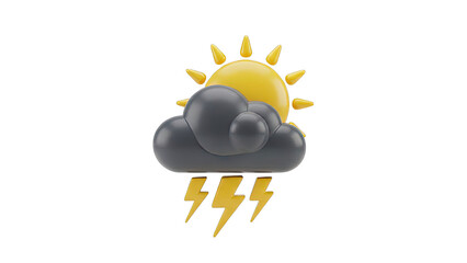 3D Weather Icon: Sun Behind Cloud with Lightning