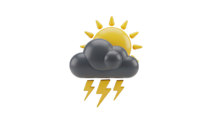 3D Weather Icon: Sun Behind Cloud with Lightning