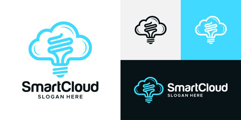 Creative smart cloud logo design illustration. Inspiration vector symbol light bulb with cloud icon design template © udumbara