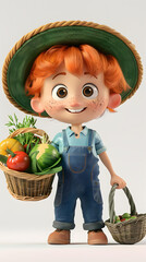 3d Cartoon Character of an orange-haired farmer