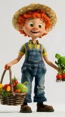 3d Cartoon Character of an orange-haired farmer