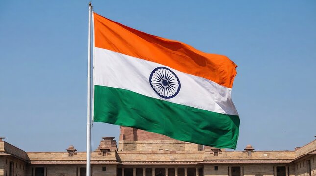 Indian National Flag Flying High at Rashtrapati Bhavan