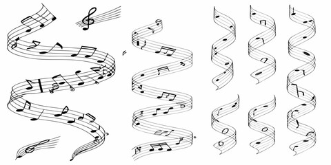 Swirling ribbons of musical notes and staff lines create an abstract design © Dipu