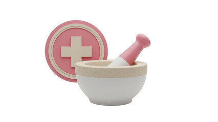 Mortar and Pestle with Medical Cross Symbol