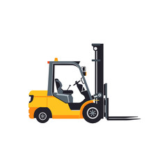 Modern industrial forklift vehicle in yellow and black designed for heavy lifting operations in