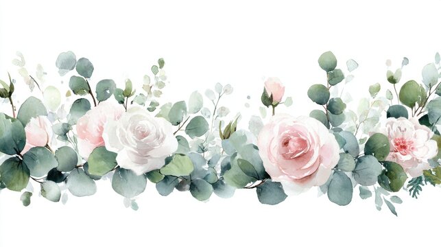 Elegant Floral Border: A delicate and refined floral border showcases an array of soft pastel roses and lush greenery, providing a touch of natural beauty and sophistication.