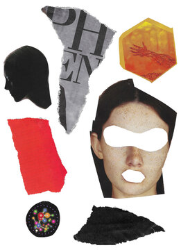Various Graphic Images Silhouette Face Arm Shapes Geometric Ripped Torn Paper