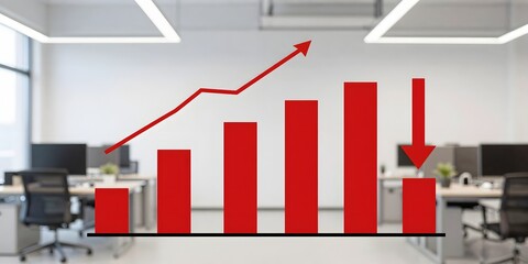 Abstract of red chart showing increase and decrease in an empty office space