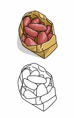 a paper bag of purple sweet potatoes, raw healthy food, Organic harvest products