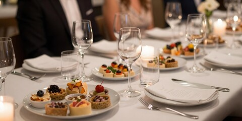 A beautifully decorated table with desserts and drinks awaits guests
