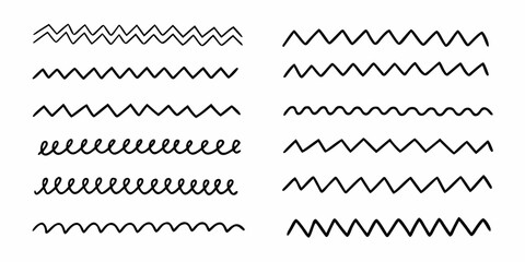 Several rows of distinct wavy and zigzag line patterns displayed on a white background