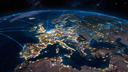 Global network connections over Europe