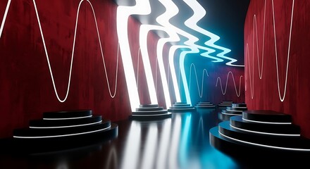 Abstract futuristic hallway illuminated with vibrant neon lighting effects