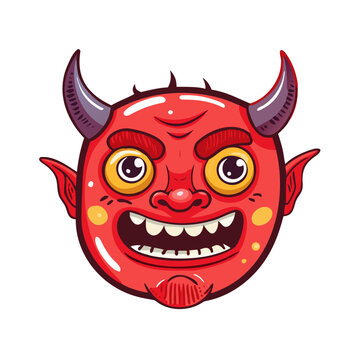 Whimsical devil face. Vector clip art. Red devils. EPS and JPG illustrations. Fashionable print, colorful hand drawn children's cartoons. Clockwork ... See More