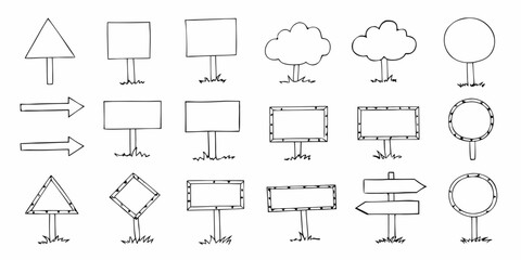 Simple black and white illustrations of various signs and geometric shapes © Ganesh
