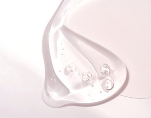 Translucent gel with trapped air bubbles glistens against a soft, pastel background